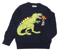 Tmavomodrý svetr s dinosaurem bonprix.