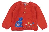 Červený propínací svetr s kočičkou a kytičkami Jojo Maman Bebé