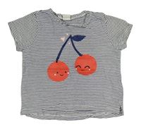 Bílo-tmavomodré pruhované tričko s třešněmi H&M