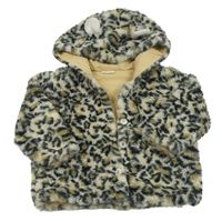 Béžová kožešinová podšitá bunda s leopardím vzorem a kapucí Next