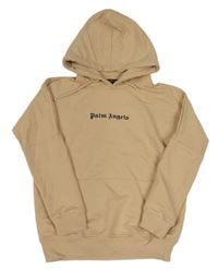 Béžová mikina s nápisem a kapucí Palm Angels