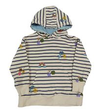 Béžovo-tmavomodrá pruhovaná mikina s obrázky a kapucí zn. Mini Boden
