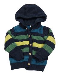 Tmavomodro-barevný pruhovaný svetr s kapucí Tu