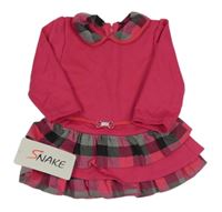 Nové - Fuchsiovo-kostkované teplákové šaty s límečkem