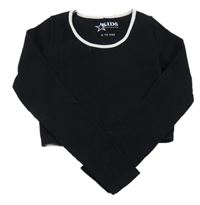 Černé žebrované sportovní crop triko Peacocks