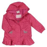 Tmavorůžová šusťáková jarní parka se srdíčky s koňmi a kapucí Topomini