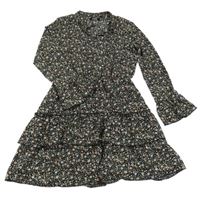 Černé květované lehké šaty s vrstvenou sukní Europe Kids