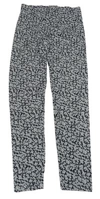 Černo-světlešedé květované legíny M&S