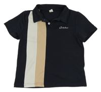 Tmavomodro-béžovo-bílé polo tričko s nápisem Shein