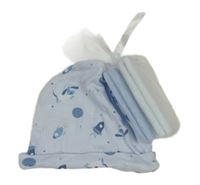 Nové - 4set - Světlemodrá bavlněná čepice s raketami + 3x froté bryndák