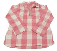 Růžovo-bílá kostkovaná třpytivá polo halenka H&M