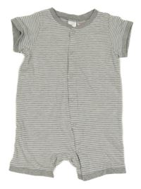 Šedo-bílý pruhovaný bavlněný kraťasový overal H&M