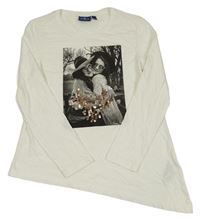 Smetanové asymetrické triko s dívkami Tom Tailor