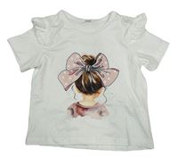 Bílé tričko s dívkou a volánky Shein