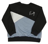 Černo-modro-bílá mikina s nápisem