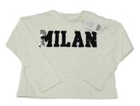 Nové - Smetanové triko s nápisem z překlápěcích flitrů F&F