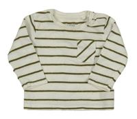 Bílo-khaki pruhované mikinotriko s kapsou Primark