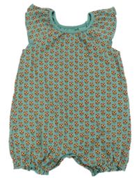 Zelený květovaný bavlněný kraťasový overal Next