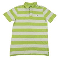 Limetkovo-bílé pruhované polo tričko s výšivkou H&M