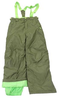 Khaki šusťákové oteplovačky s odepínacími kšandami