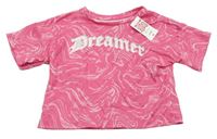 Růžové vzorované crop tričko s nápisem Matalan