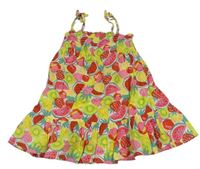 Žluto-barevné žabičkové šaty s ovocem Primark