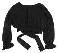 Černá vzorovaná šifonová crop halenka H&M