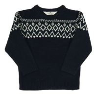 Tmavomodro-bílý vzorovaný svetr H&M
