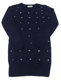 Tmavomodré pletené šaty s flitry H&M