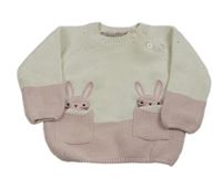Bílo-růžový svetr s kapsami a králíky Primark