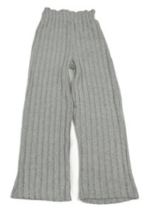 Šedé žebrované úpletové široké kalhoty 