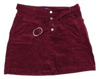 Vínová manšestrová sukně s páskem OKaïdi