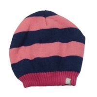 Růžovo-tmavomodrá pruhovaná pletená podšitá čepice Liegelind