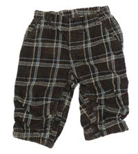 Hnědo-modré kostkované podšité manšestrové kalhoty Topomini