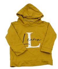 Okrová mikina s nápisem a kapucí 