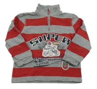 Šedo-červená pruhovaná mikina s nápisem 