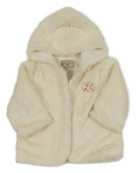 Smetanový kožešinový podšitý kabátek s nášivkou a kapucí 