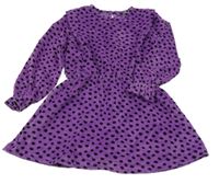 Fialovo-černé puntíkaté sametové šaty 