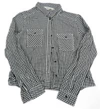 Černo-bílá kostičkovaná crop halenka s nápisem H&M