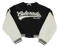 Černo-bílá propínací crop mikina s nápisem H&M