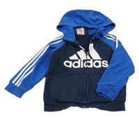Tmavomodro-modrá propínací mikina s logem a kapucí Adidas