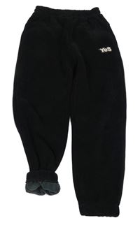 Černé žebrované sametové zateplené teplákové kalhoty 