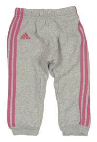 Šedé melírované tepláky s růžovými pruhy a logem Adidas
