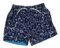 Tmavomodré vzorované plážové kraťasy se žraloky Primark
