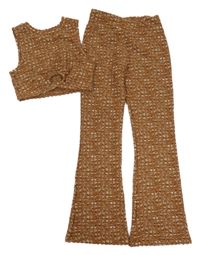 2 set - hnědý vzorovaný crop top + flare úpletové kalhoty Matalan