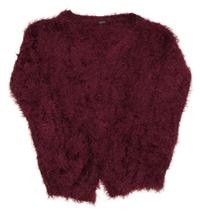 Vínový chlupatý cardigan 