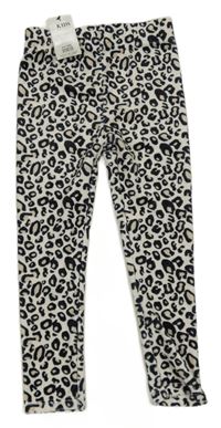 Nové - Smetanovo-černé plyšové legíny s leopardím vzorem Peacocks