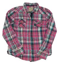 Růžovo-bílo-tmavomodrá kostkovaná košile Next