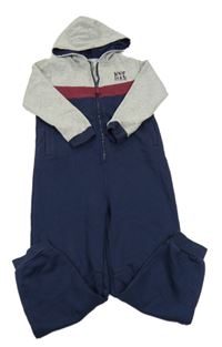 Tmavomodro-šedo-vínová tepláková kombinéza s kapucí George