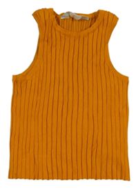 Hořčicový žebrovaný úpletový crop top H&M